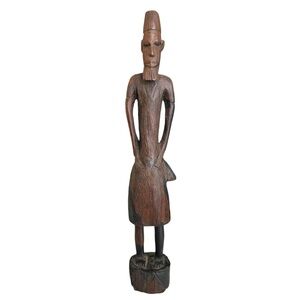 African Handcarved Solid Wood Male Sculptural Figure Tribal Headman Kenyan Besmo